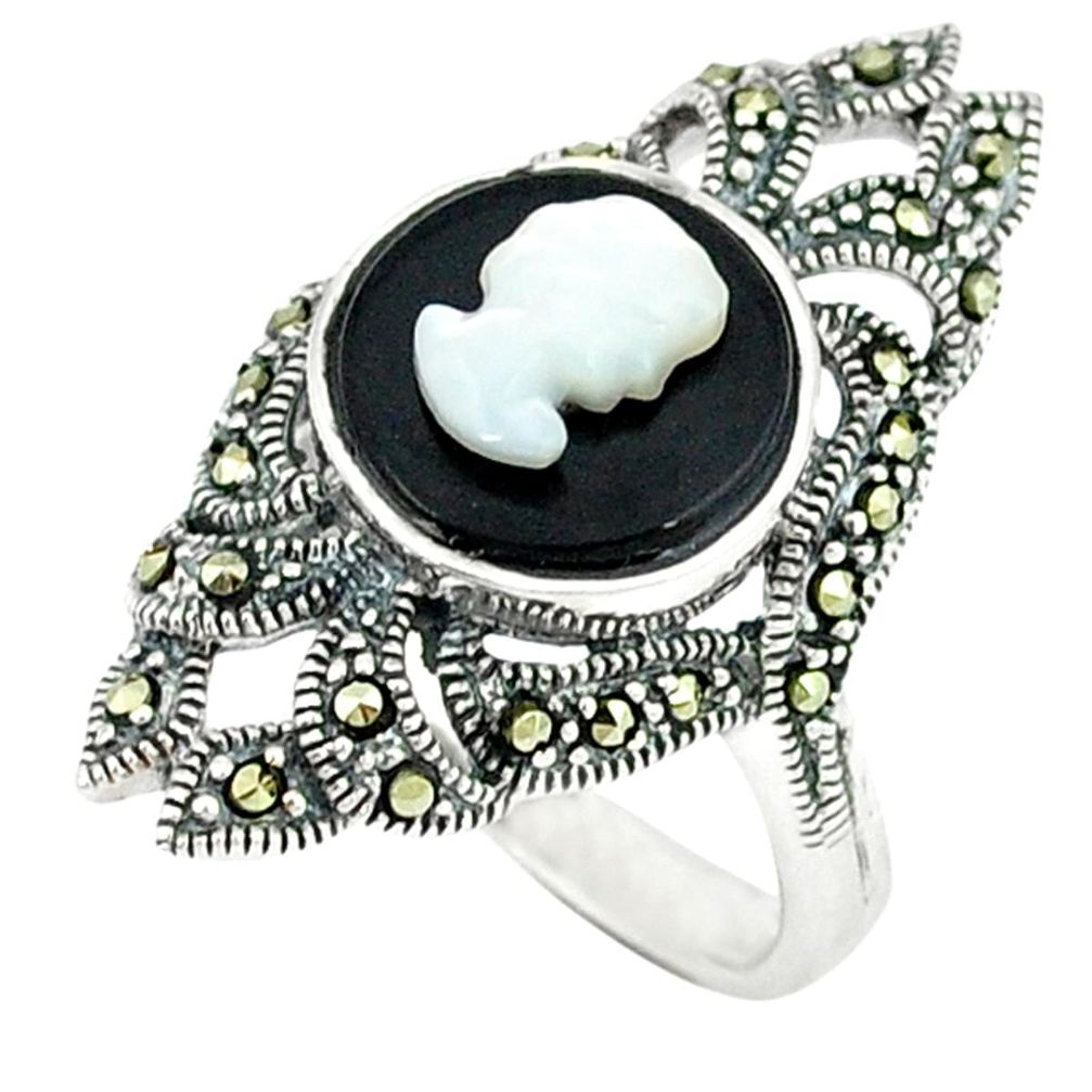 Cameo natural blister pearl onyx 925 sterling silver ring size 6.5 a44761