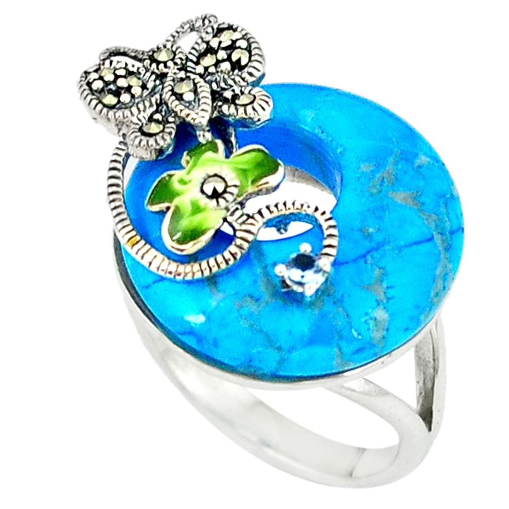 14.08cts blue sleeping beauty turquoise 925 silver ring size 6.5 a44926