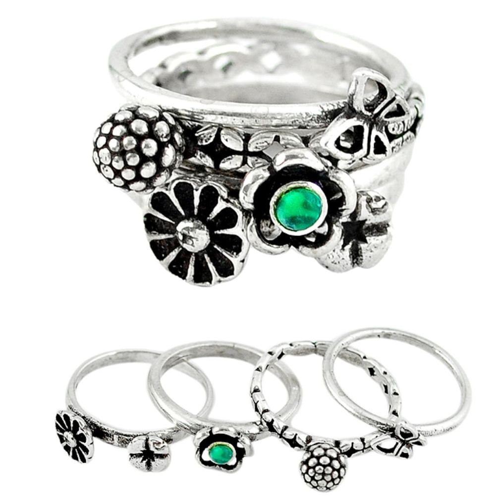 Stackable green malachite (pilot's stone) 925 silver 4 rings size 6.5 a45335