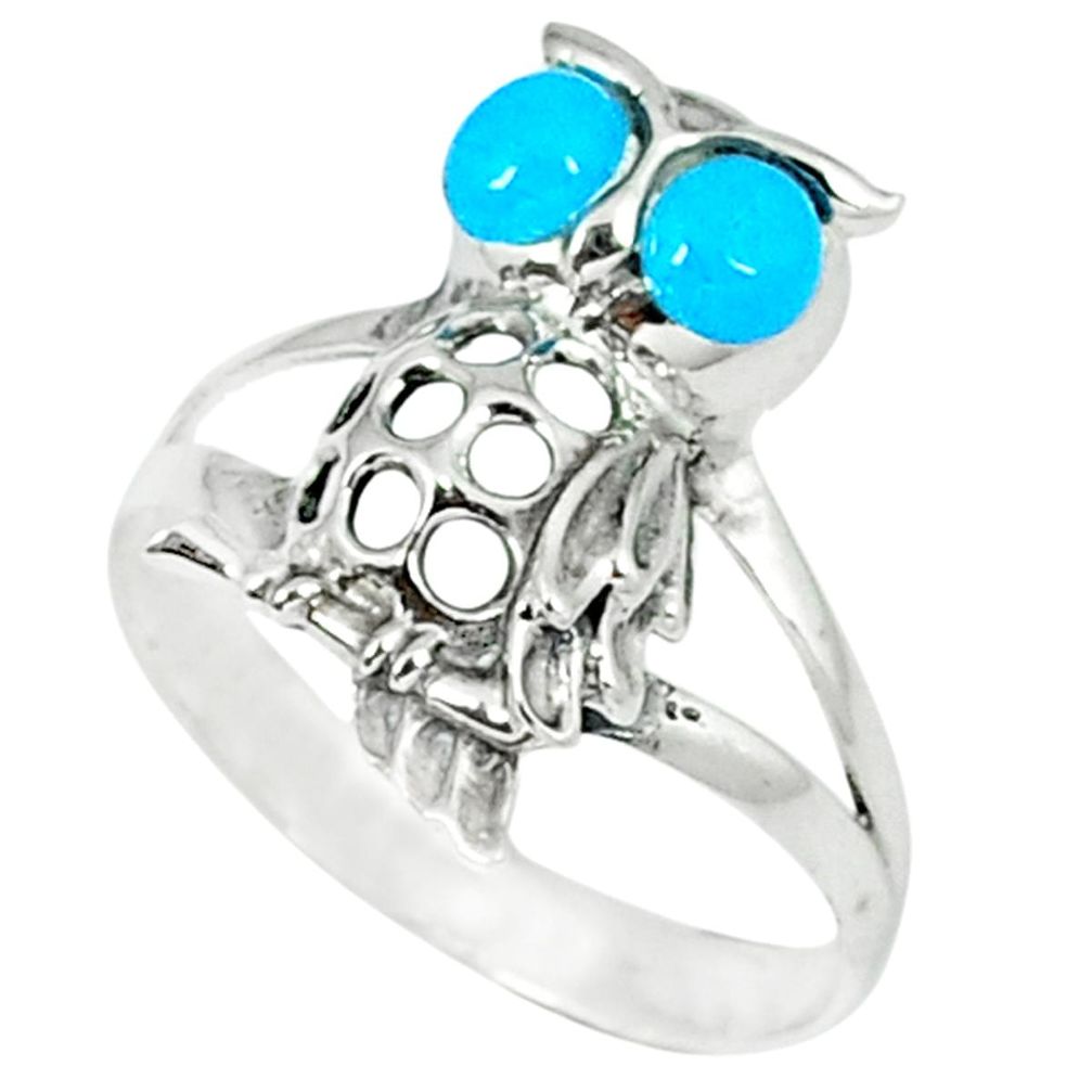 1.34cts fine blue turquoise 925 sterling silver owl ring jewelry size 8.5 a45893