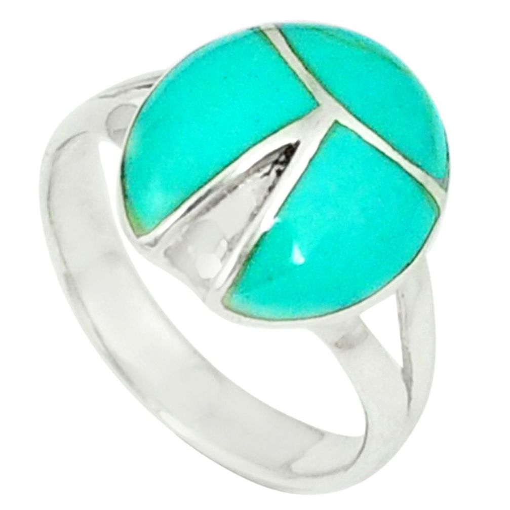 4.25gms fine green turquoise enamel 925 sterling silver ring size 6.5 a45910