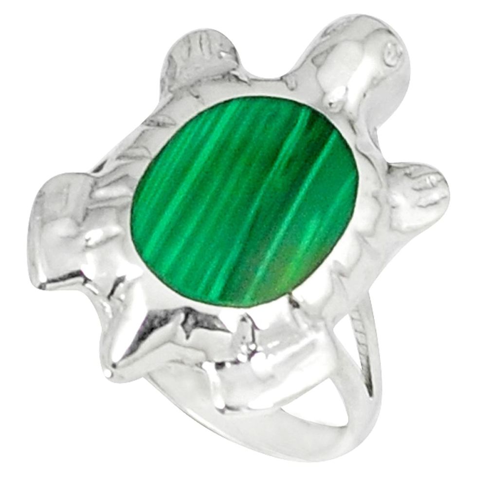 Natural green malachite (pilot's stone) 925 silver tortoise ring size 6 a45923