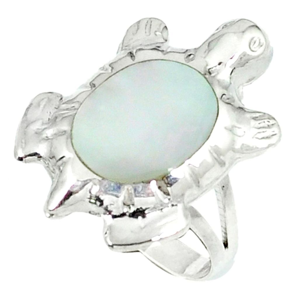 3.26gms natural white pearl enamel 925 silver tortoise ring size 6 a45967