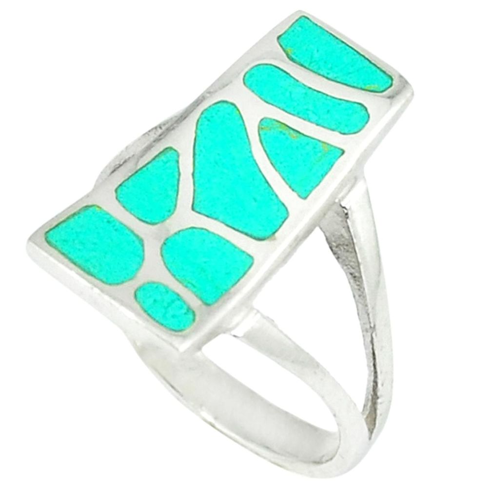 Fine green turquoise enamel 925 sterling silver ring size 8.5 a46415
