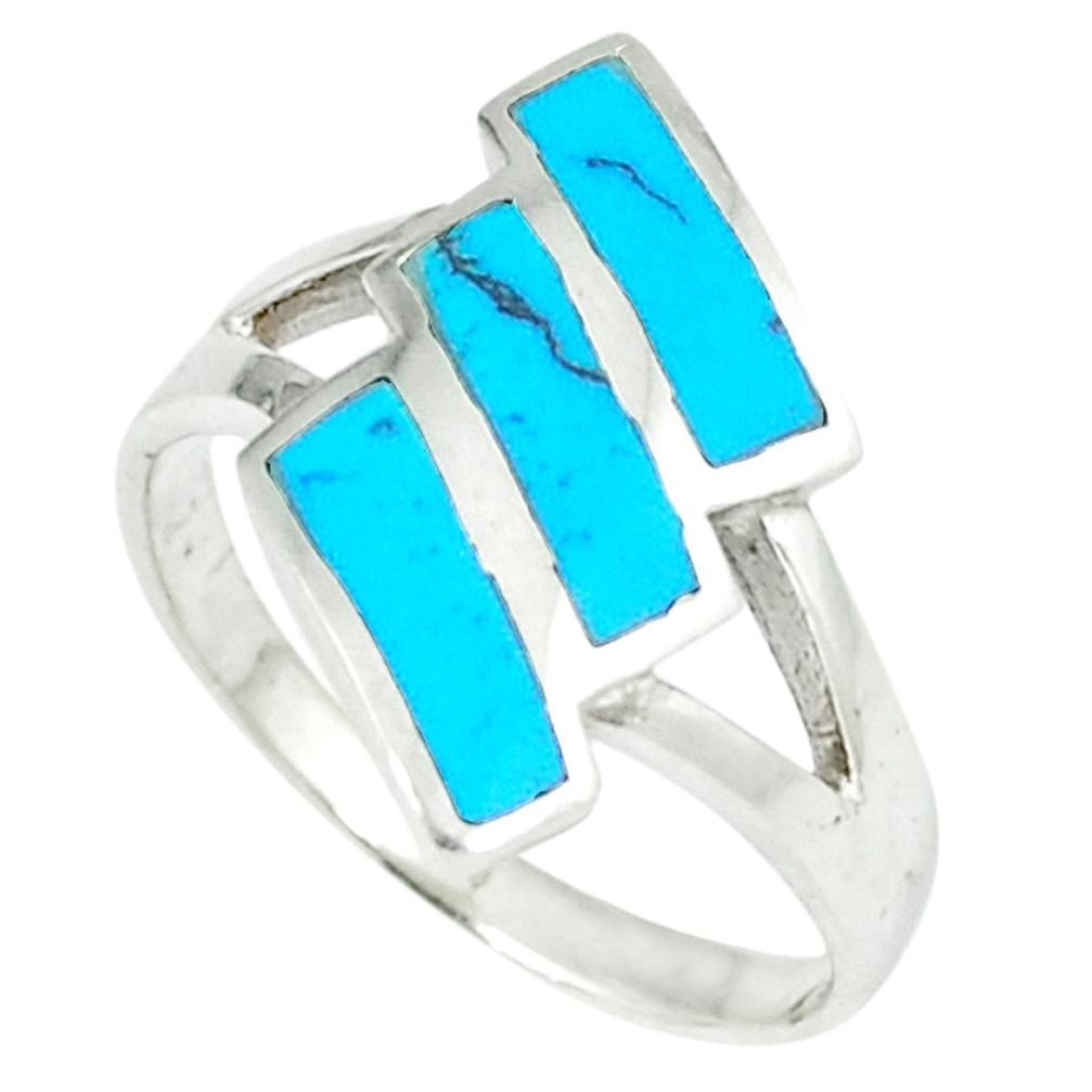 Fine blue turquoise enamel 925 sterling silver ring jewelry size 8.5 a46417