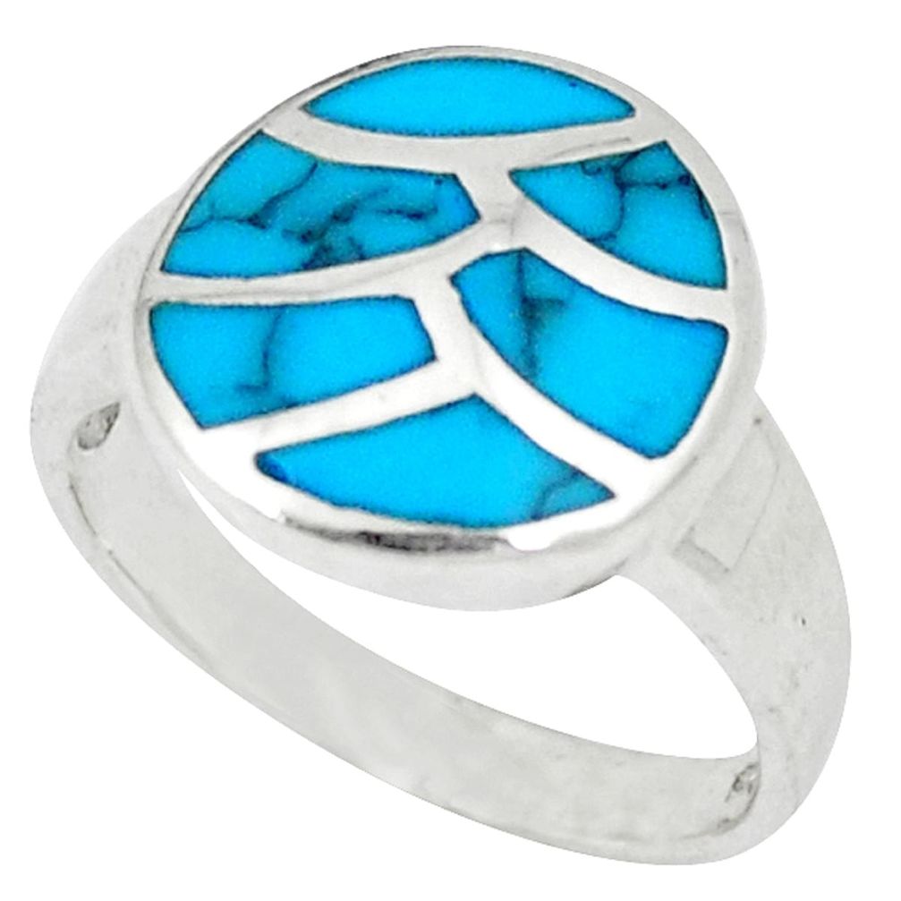 Fine blue turquoise enamel 925 sterling silver ring jewelry size 8 a46443