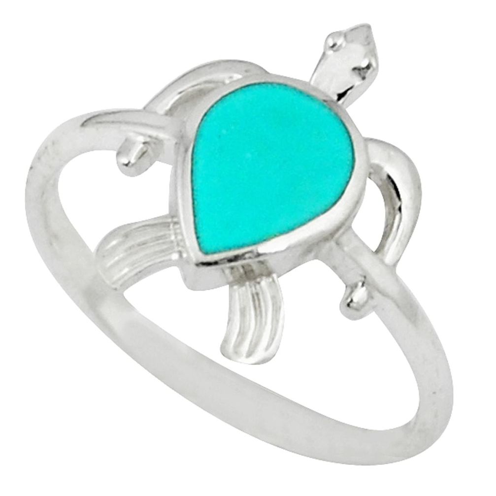 925 silver fine blue turquoise enamel tortoise ring jewelry size 8 a46458