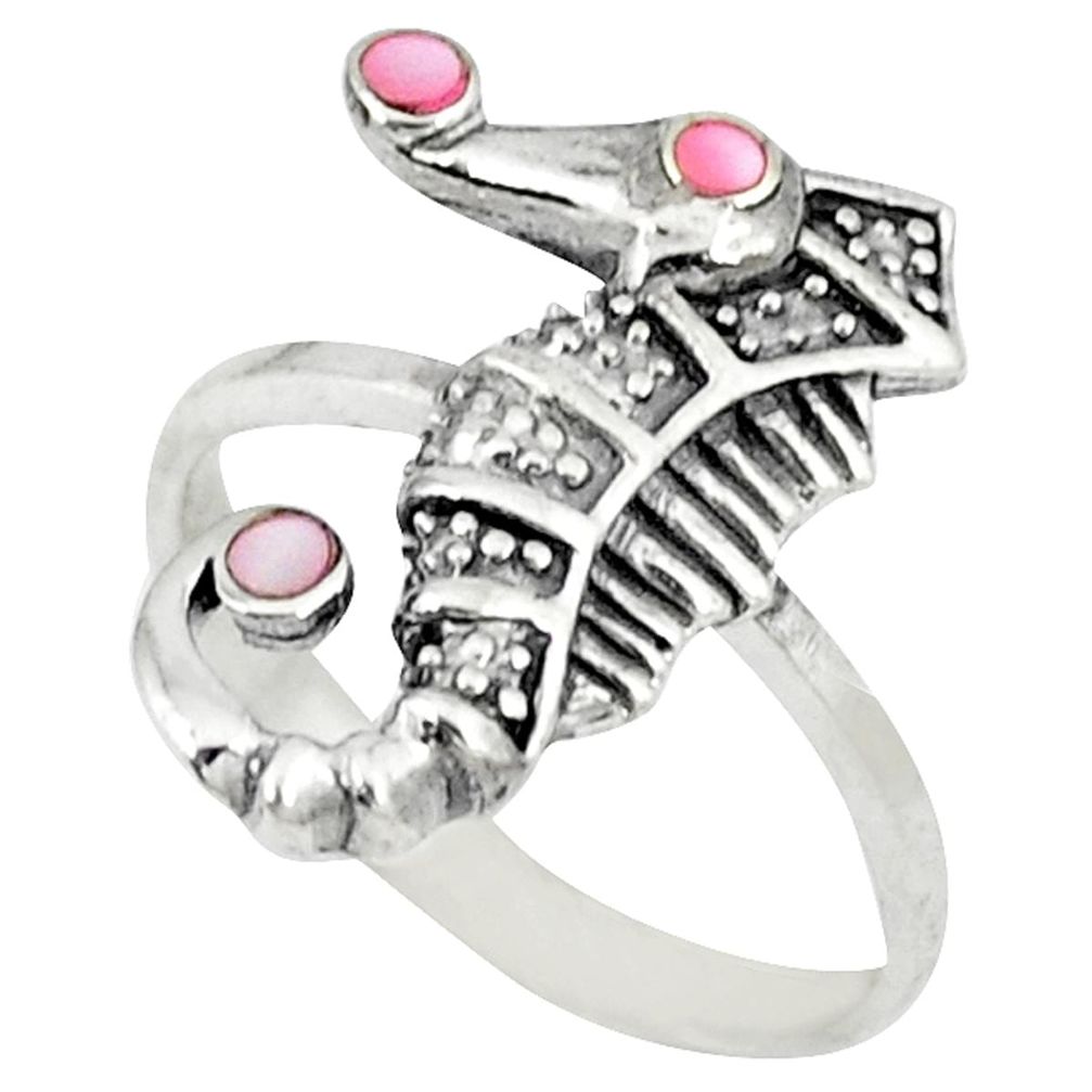 Pink pearl enamel 925 sterling silver seahorse ring size 6.5 a46463