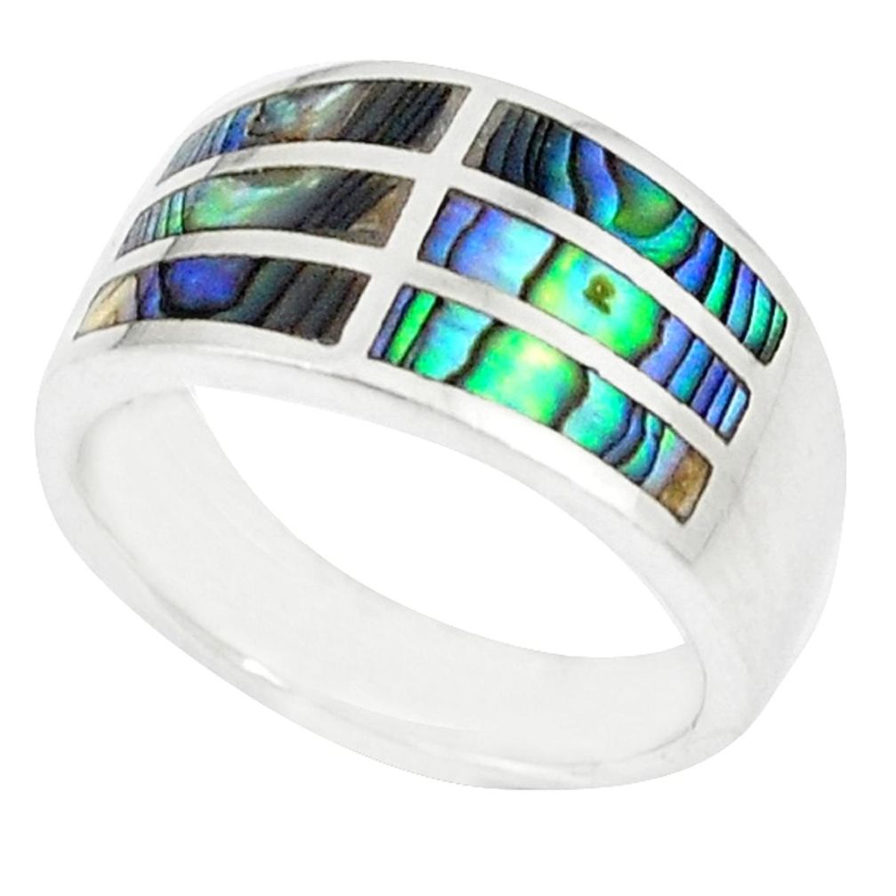 925 sterling silver green abalone paua seashell enamel ring size 6.5 a46489