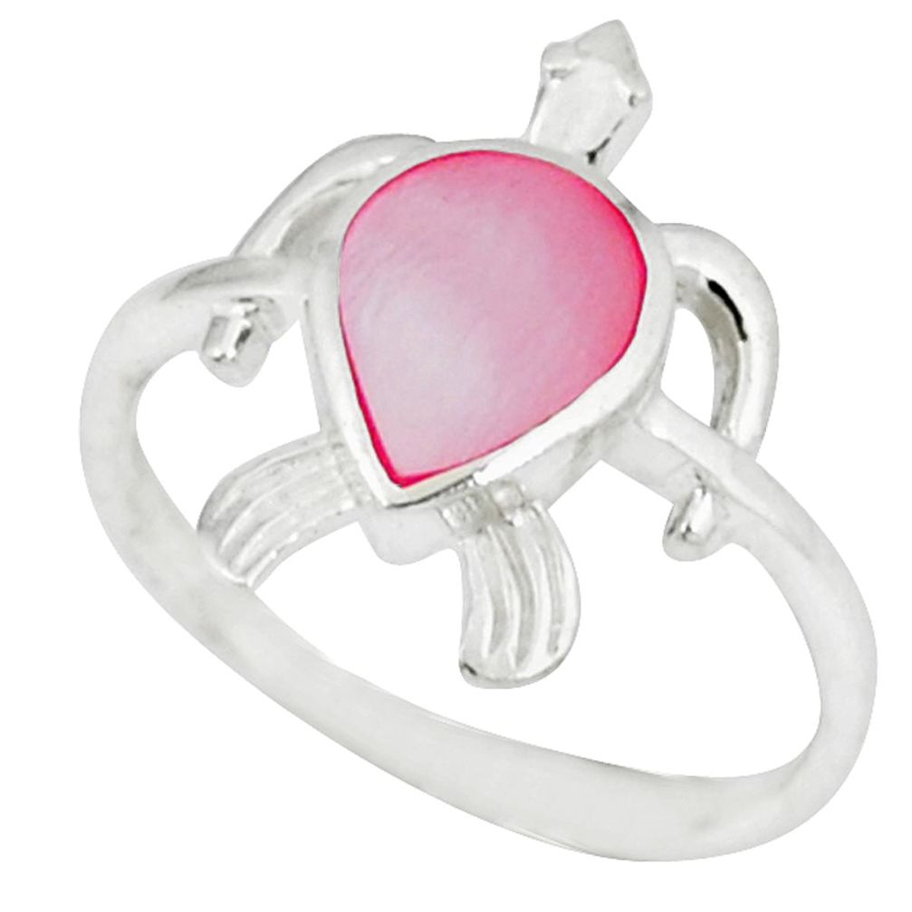 Pink pearl enamel 925 sterling silver tortoise ring jewelry size 5.5 a46508