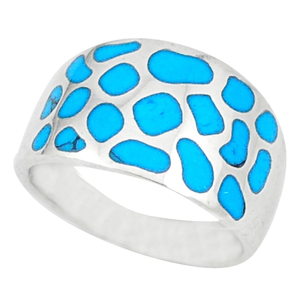 Fine blue turquoise enamel 925 sterling silver ring jewelry size 5.5 a46516