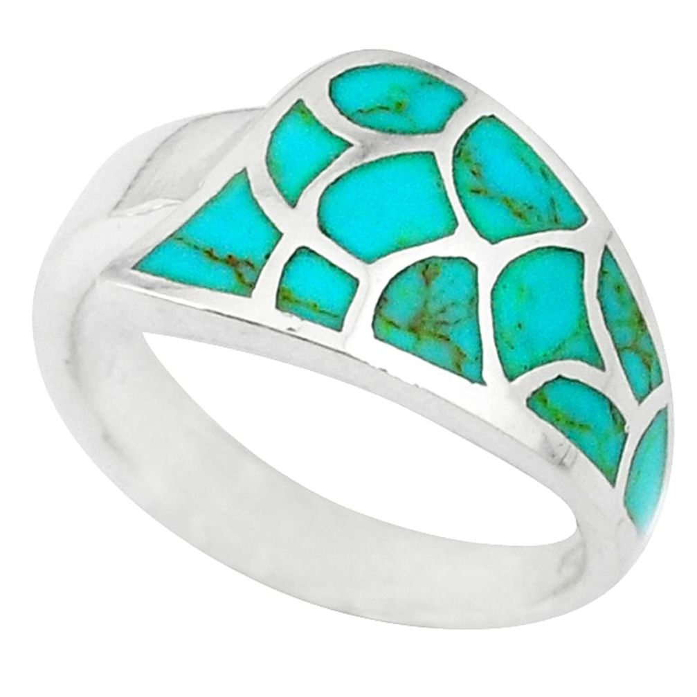 925 sterling silver fine green turquoise enamel ring jewelry size 9 a46540