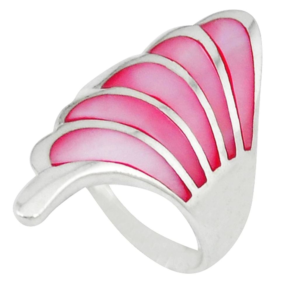 925 sterling silver pink pearl enamel ring jewelry size 5.5 a46570