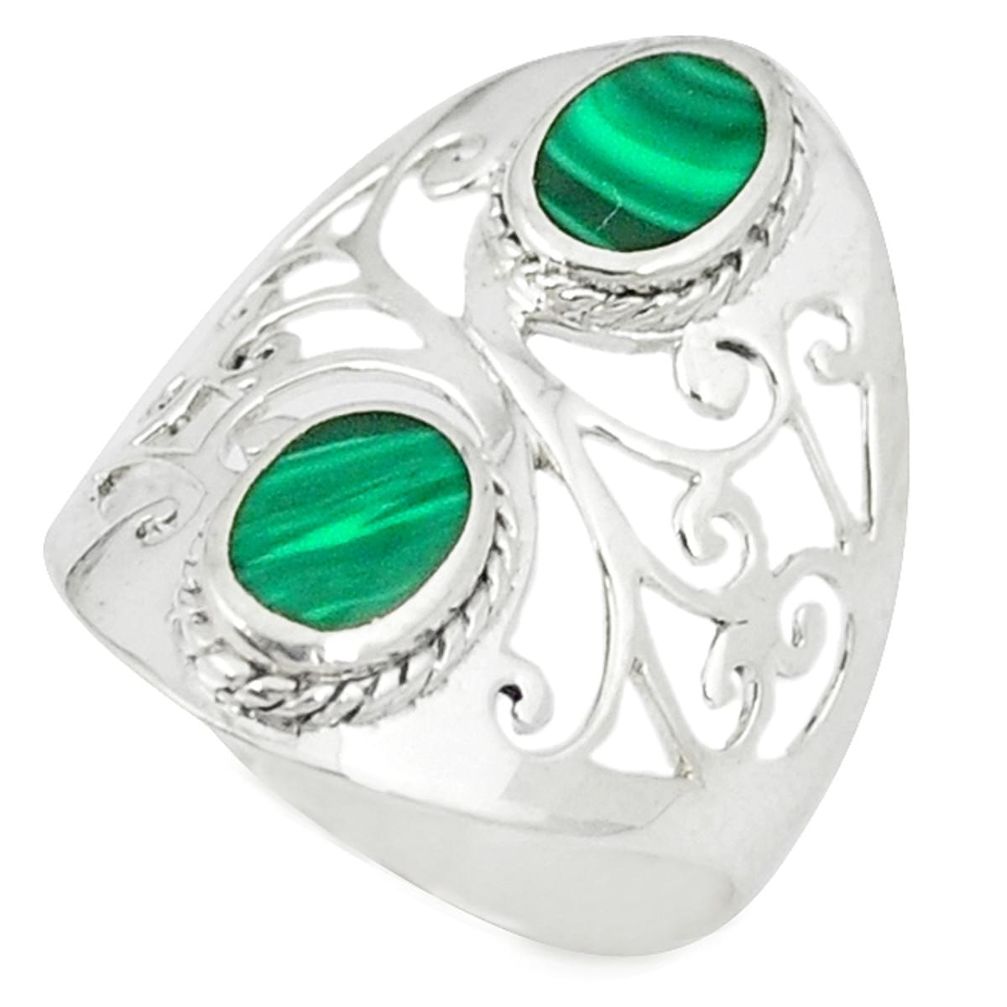 925 sterling silver natural green malachite (pilot's stone) ring size 8 a46578