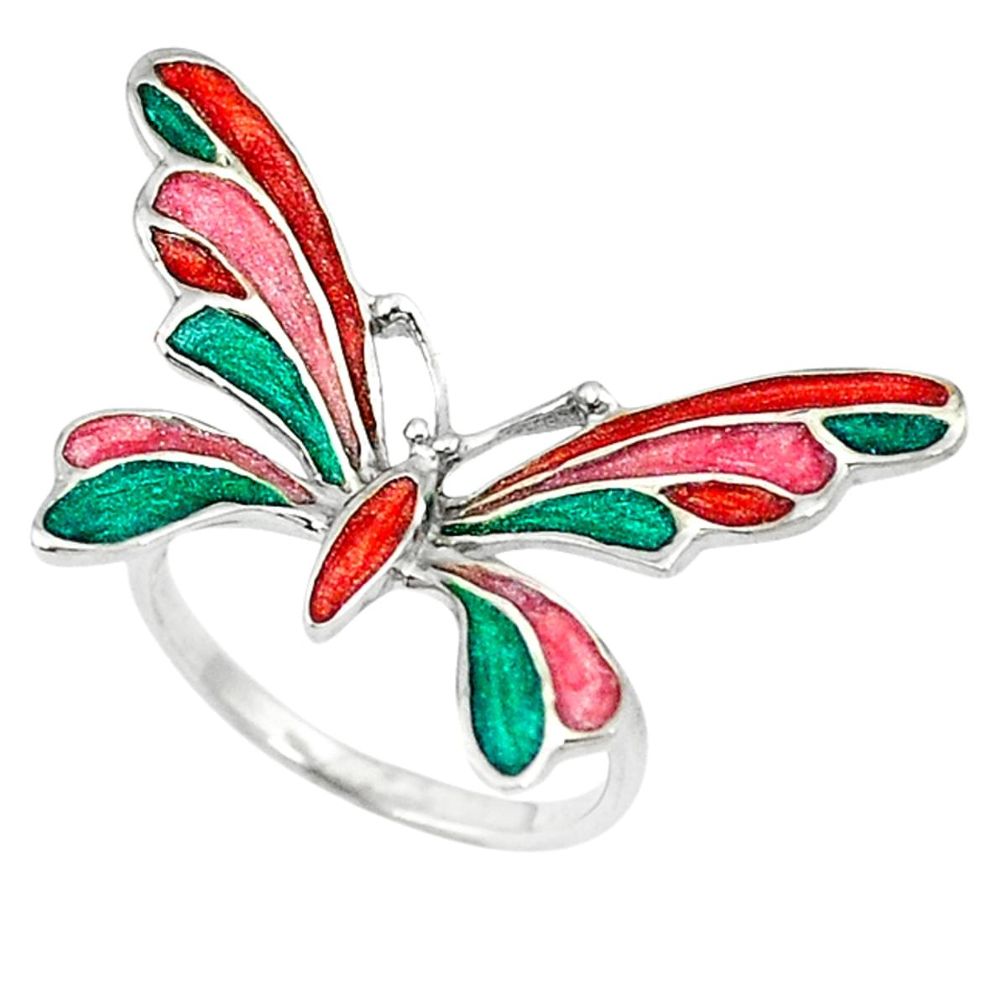 Multi color enamel 925 sterling silver butterfly ring jewelry size 7 a46752