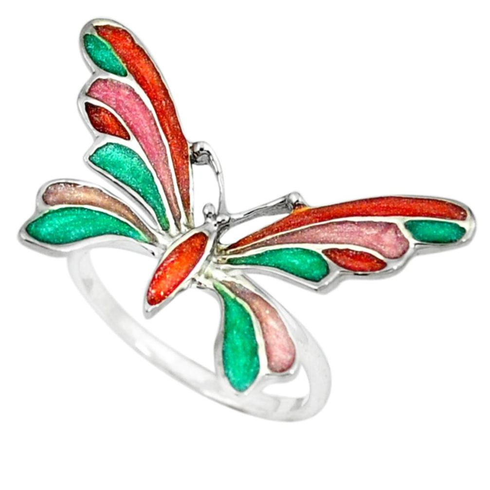 925 sterling silver multi color enamel butterfly ring jewelry size 9 a46769