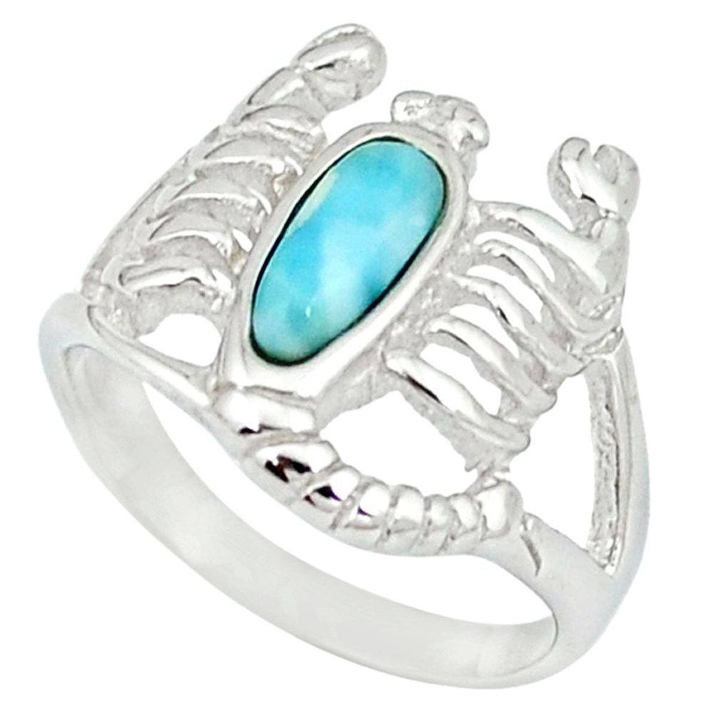 Natural blue larimar 925 silver scorpion charm ring jewelry size 6.5 a46861