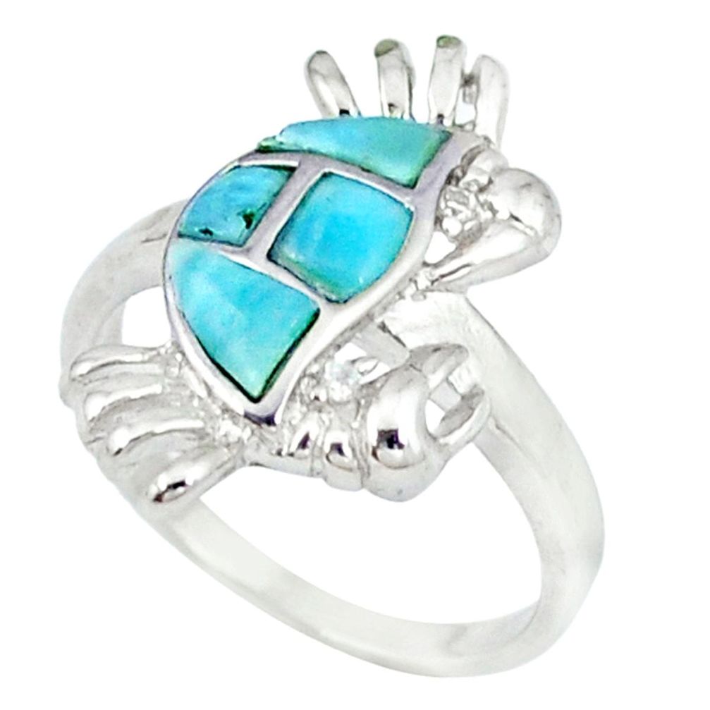 Natural blue larimar topaz 925 sterling silver crab ring size 7 a46877