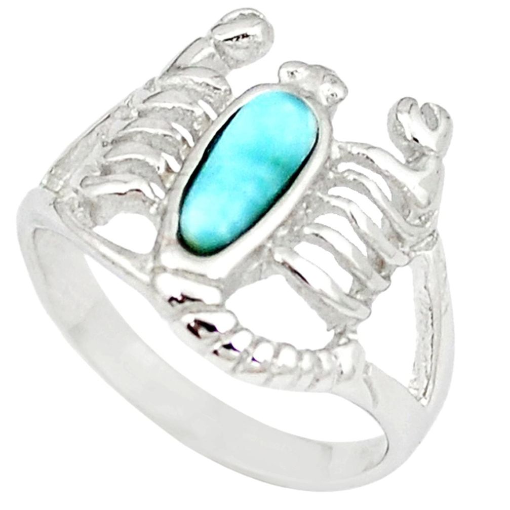 Natural blue larimar 925 silver scorpion charm ring jewelry size 7 a46888