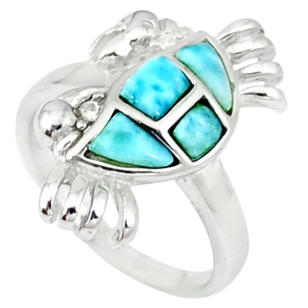 Natural blue larimar topaz 925 sterling silver crab ring size 6 a46894