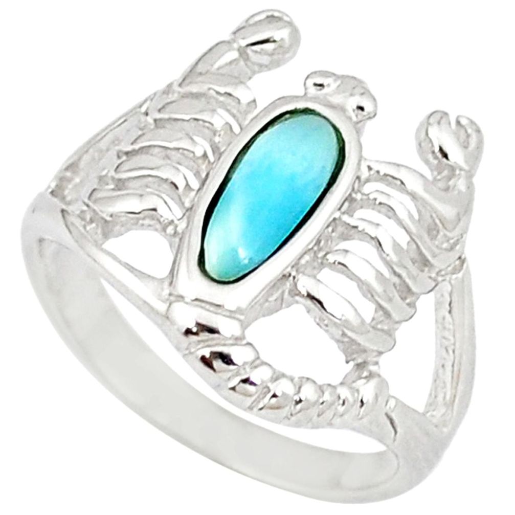 Natural blue larimar 925 silver scorpion charm ring jewelry size 7 a46898