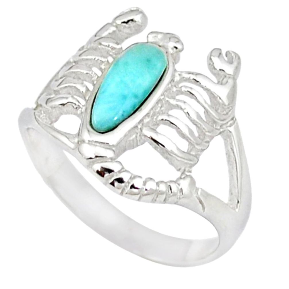 925 silver natural blue larimar scorpion charm ring jewelry size 7.5 a46900