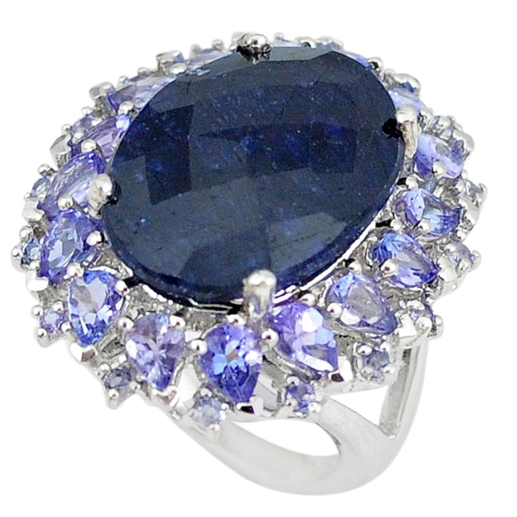 Natural black onyx oval tanzanite 925 sterling silver ring size 5 a47339