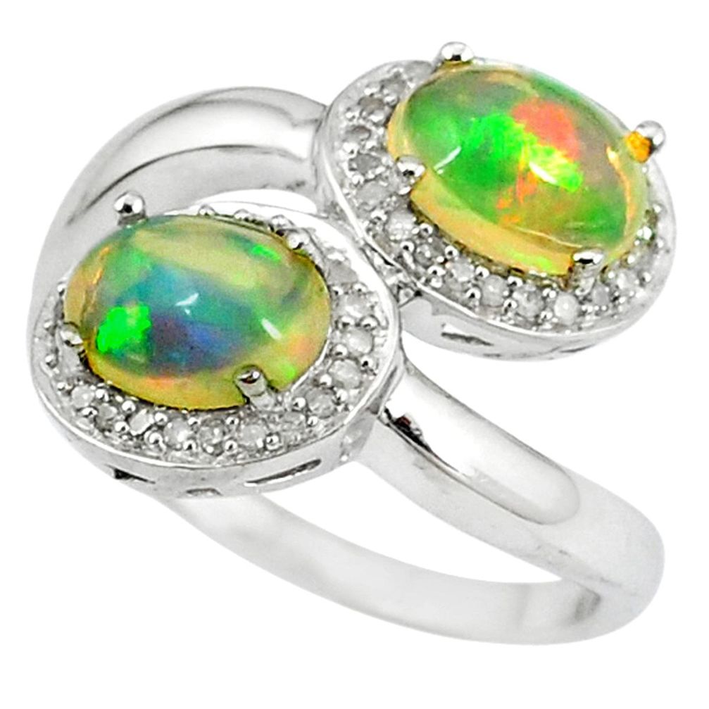 925 silver natural multi color ethiopian opal white diamond ring size 7 a47340