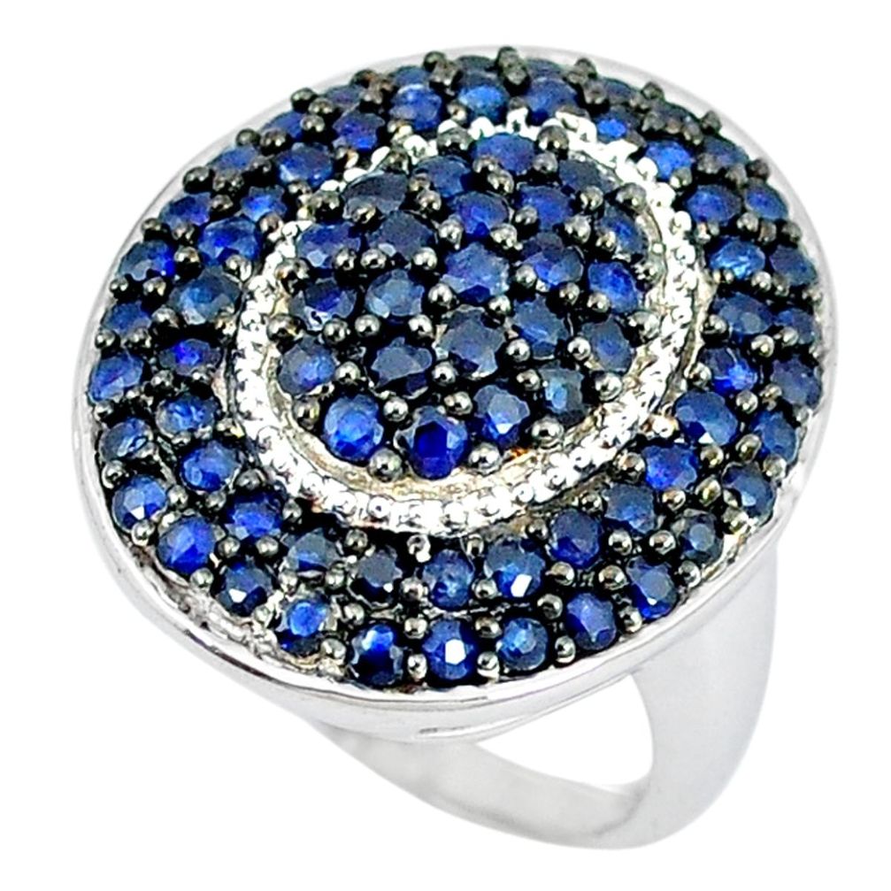 Natural blue sapphire round 925 sterling silver ring jewelry size 7.5 a47342