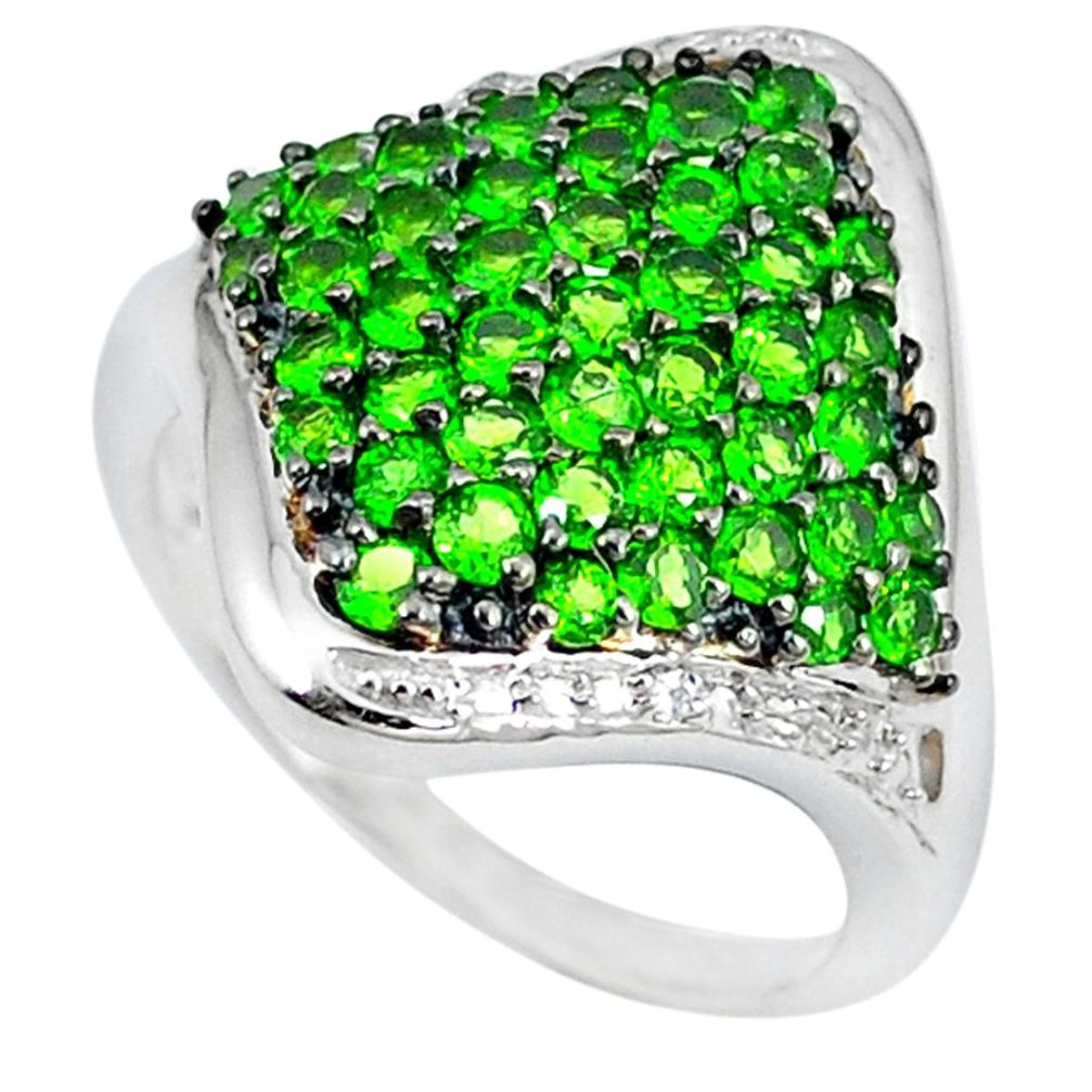Natural green chrome diopside 925 sterling silver ring size 9 a47355