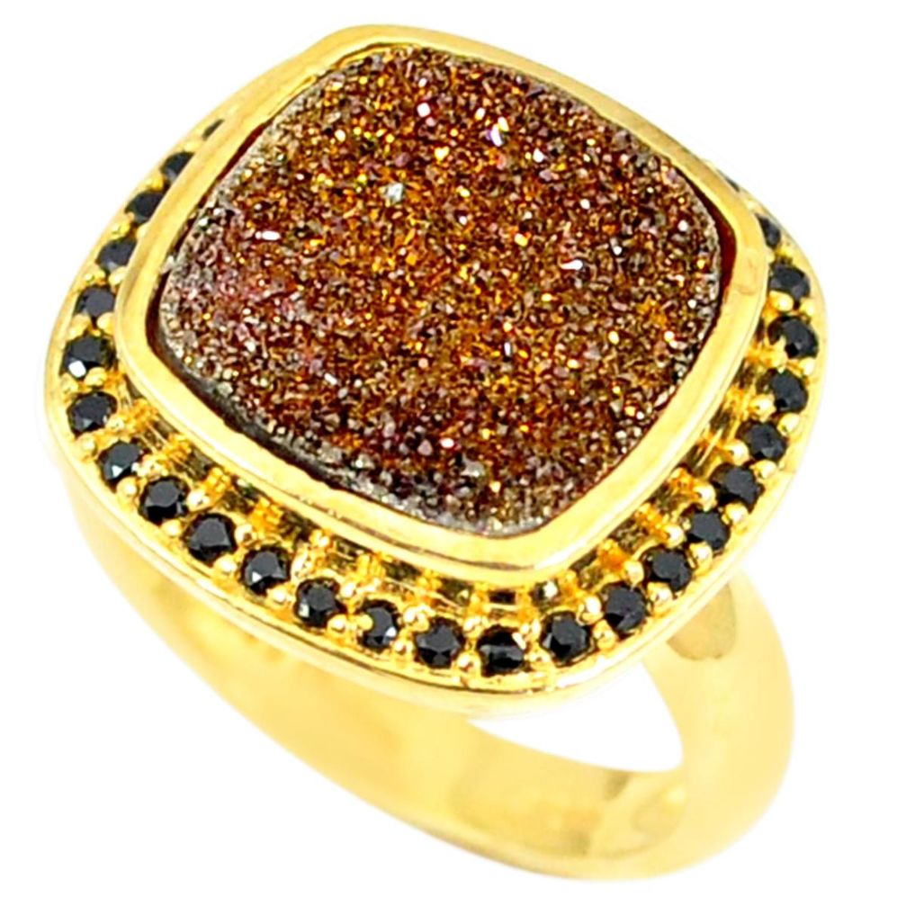 925 sterling silver bronze druzy cushion 14k gold ring jewelry size 6 a47580