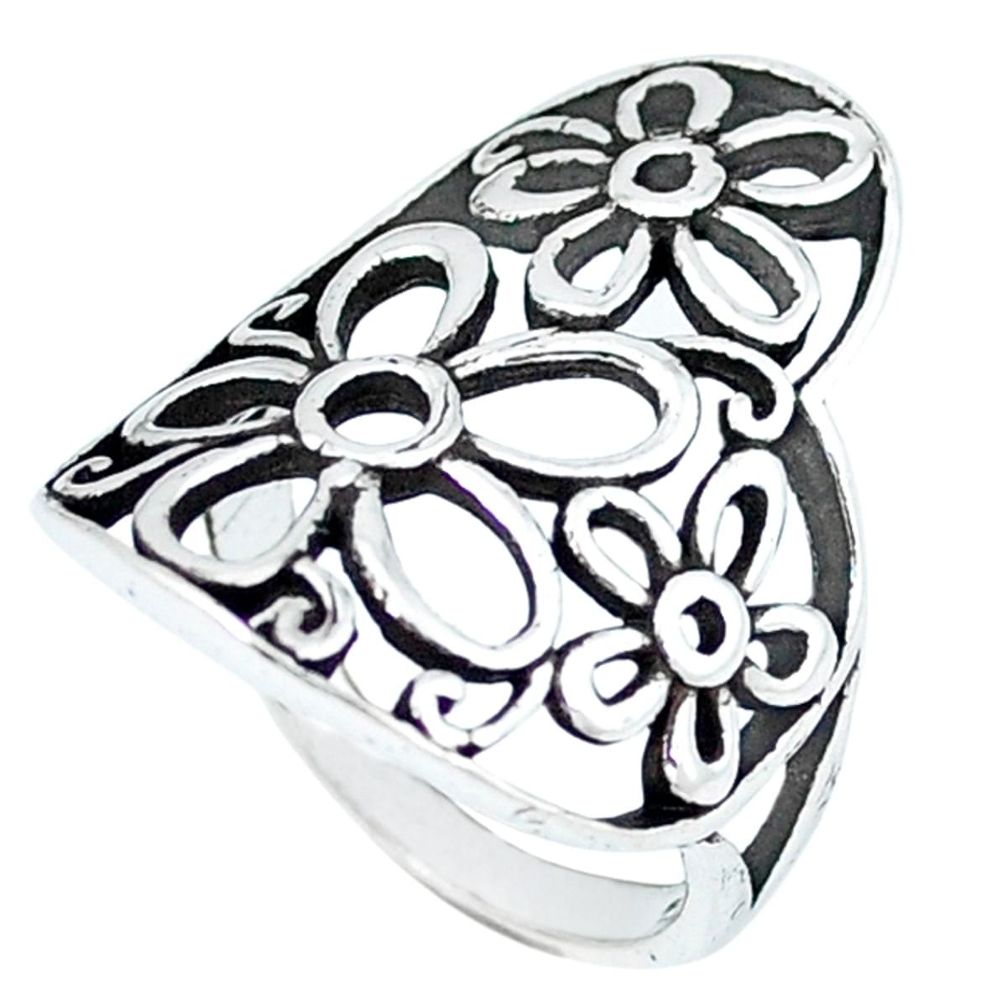 Indonesian bali style solid 925 sterling silver flower ring size 5 a48094