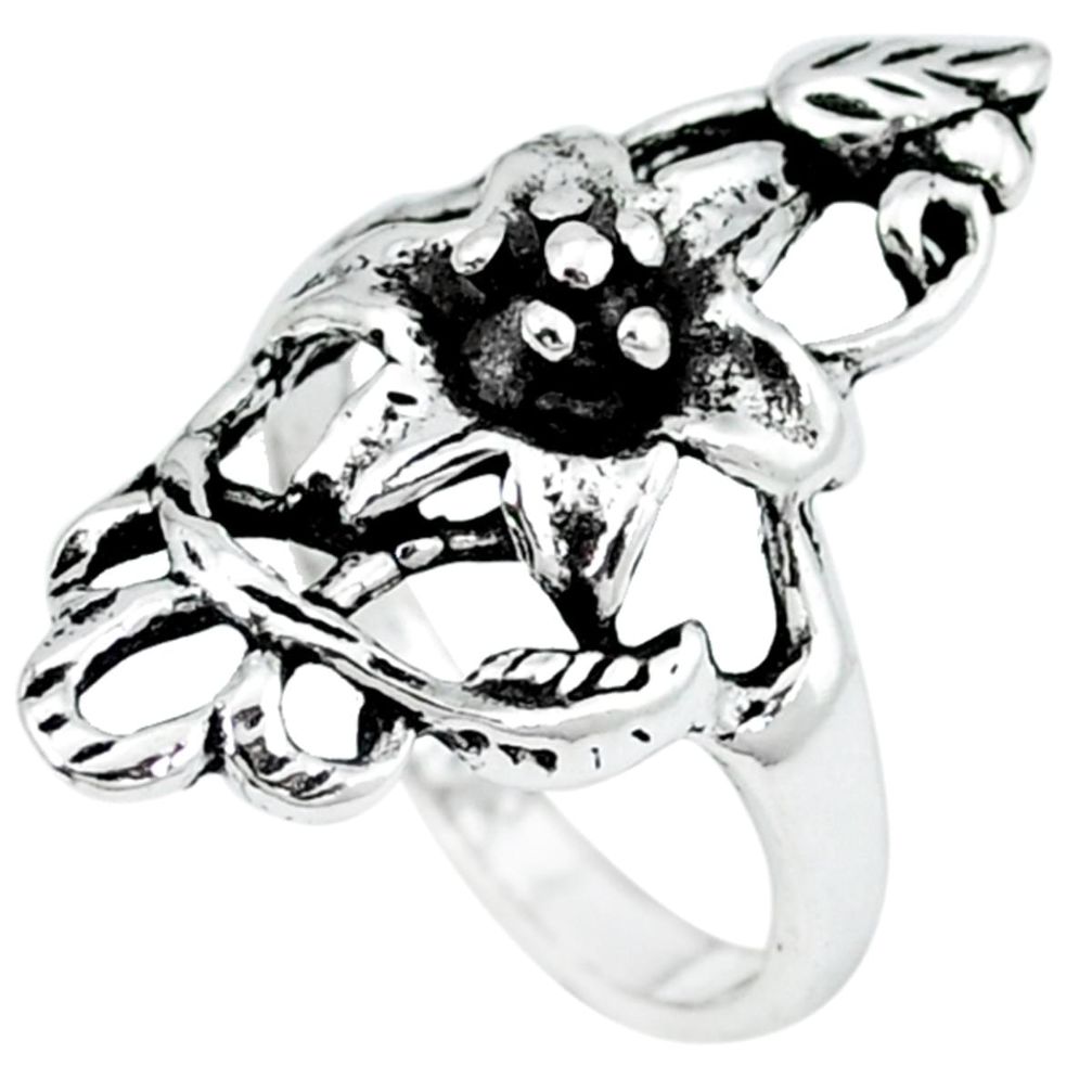 925 silver indonesian bali style solid flower charm ring jewelry size 8 a48115
