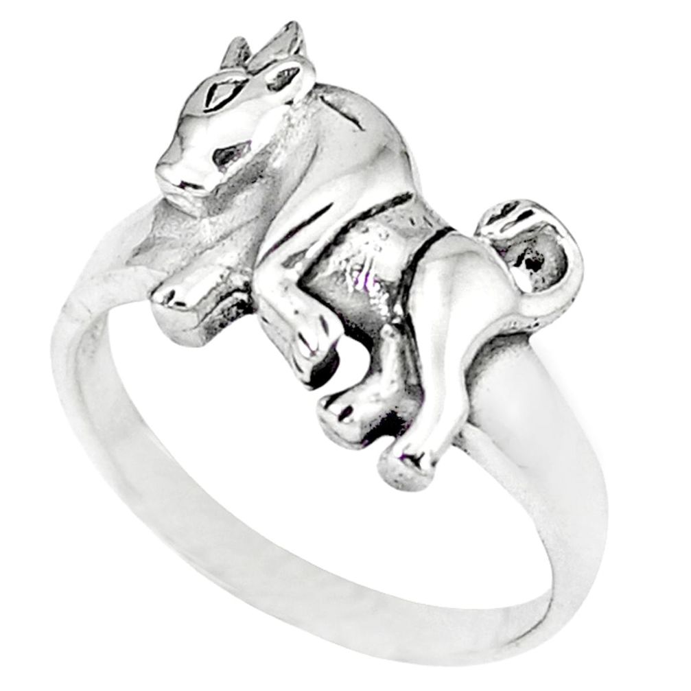 Indonesian bali style solid 925 sterling silver bull charm ring size 7.5 a48161