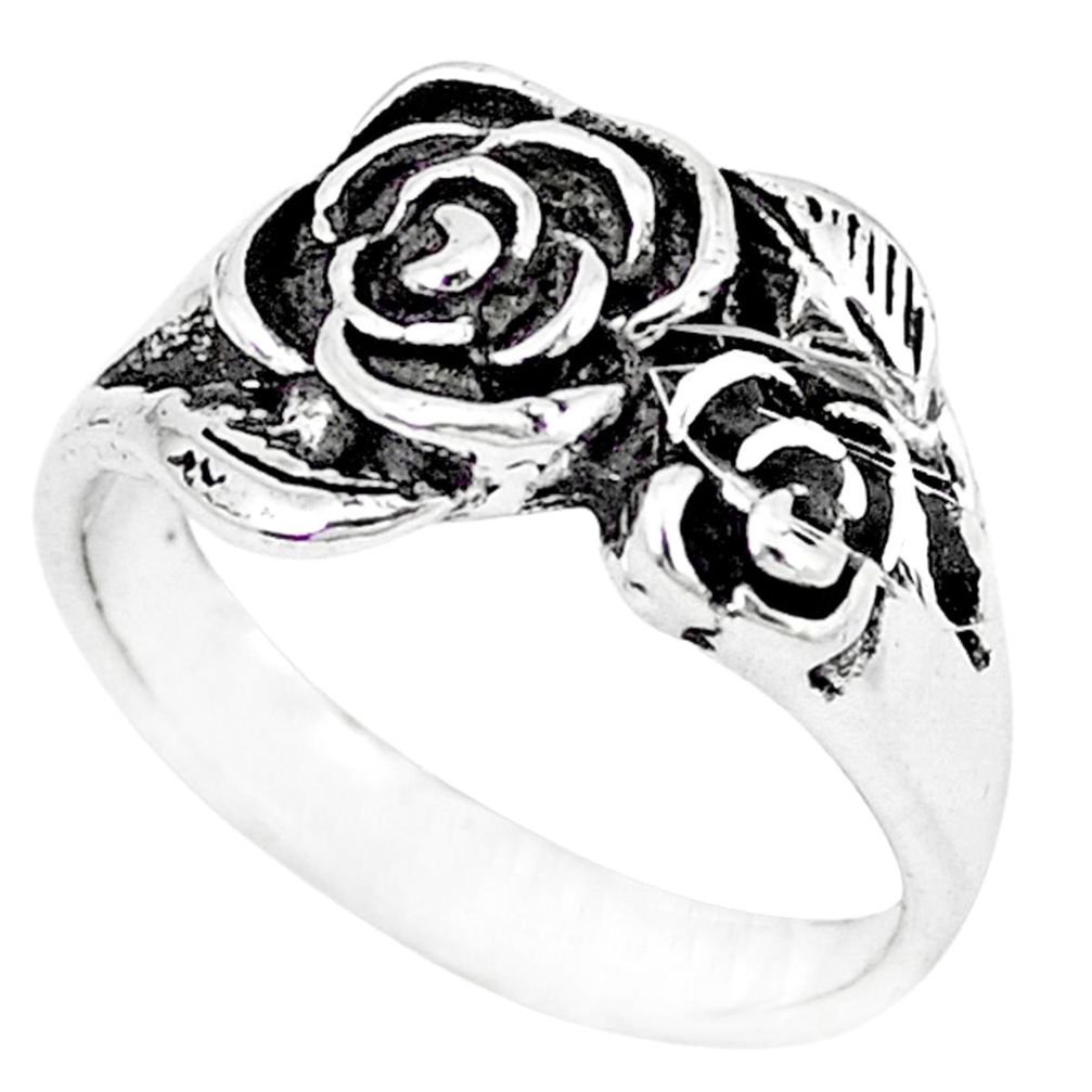 Indonesian bali style solid 925 silver flower ring jewelry size 8.5 a48162