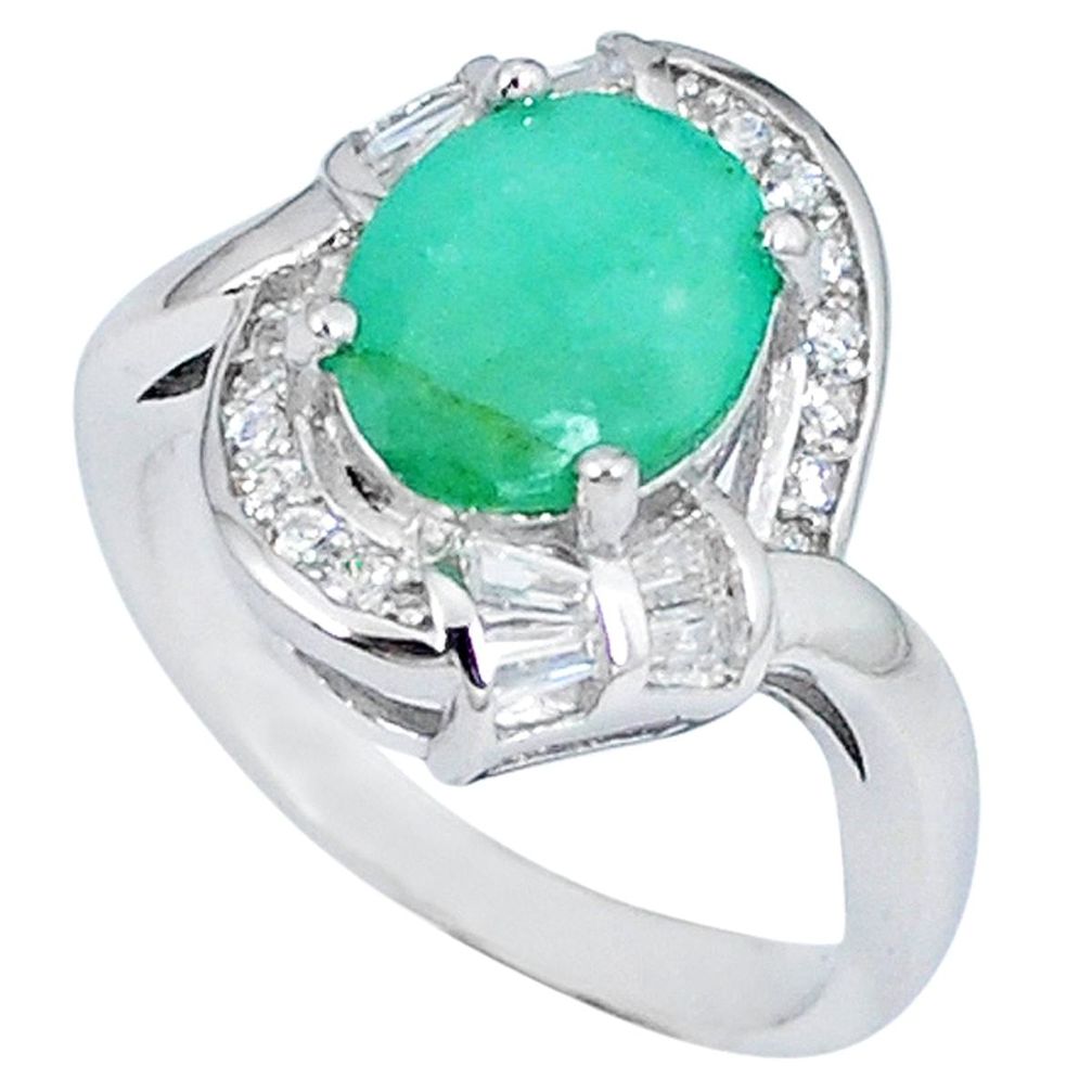 Natural green emerald oval topaz 925 sterling silver ring size 6.5 a48508