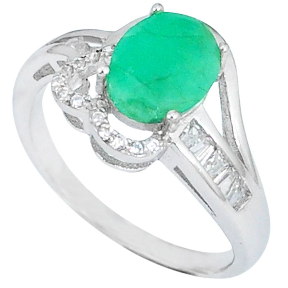 925 sterling silver natural green emerald oval topaz ring size 8 a48509