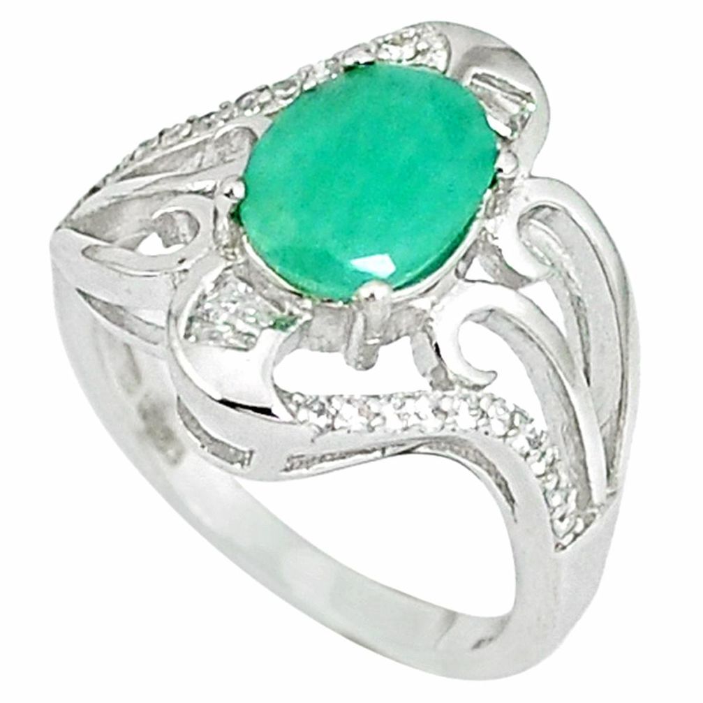 Natural green emerald topaz 925 sterling silver ring size 6.5 a48521