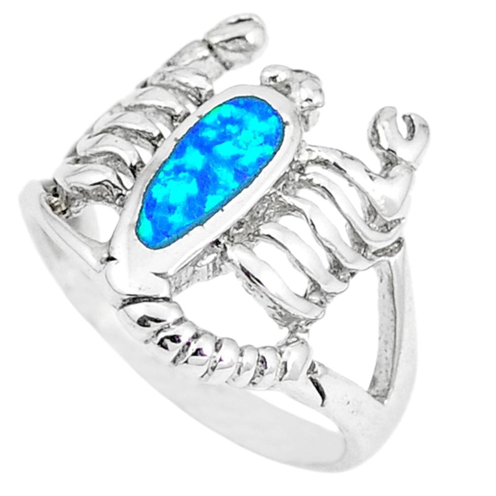 Natural blue australian opal (lab) 925 silver scorpion ring size 6.5 a48809