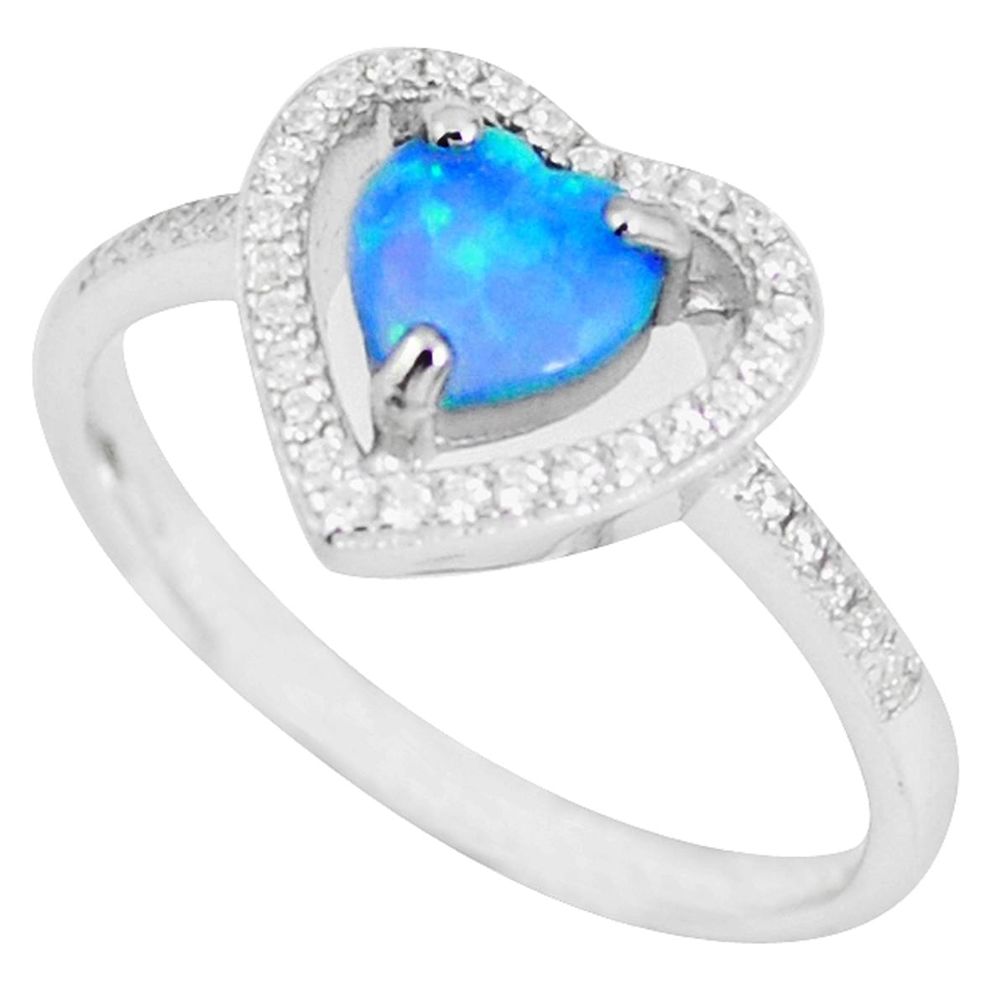 925 silver natural blue australian opal (lab) topaz ring jewelry size 8 a48839