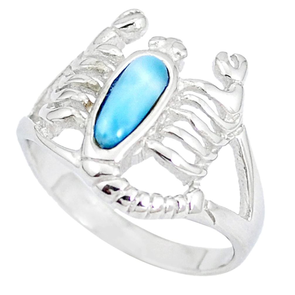 Natural blue larimar 925 silver scorpion charm ring jewelry size 9 a48921