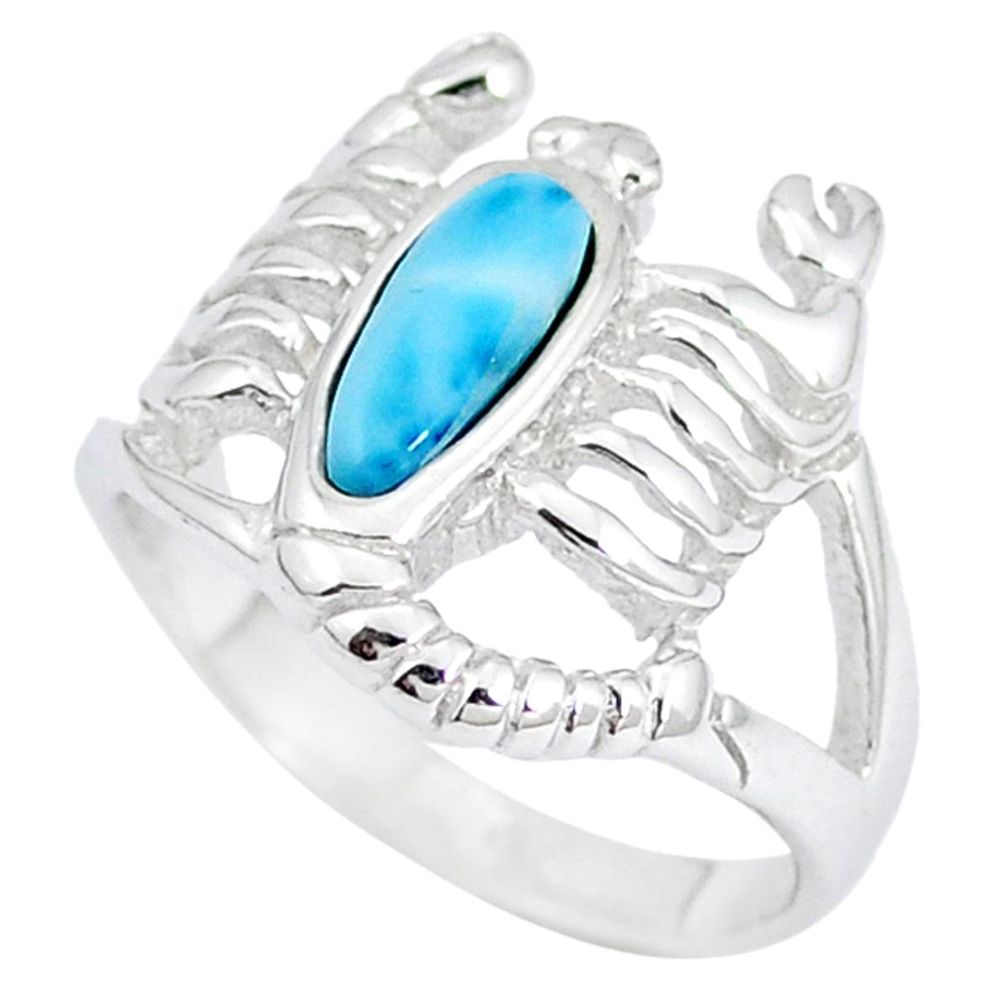 Natural blue larimar 925 silver scorpion charm ring jewelry size 6.5 a48933