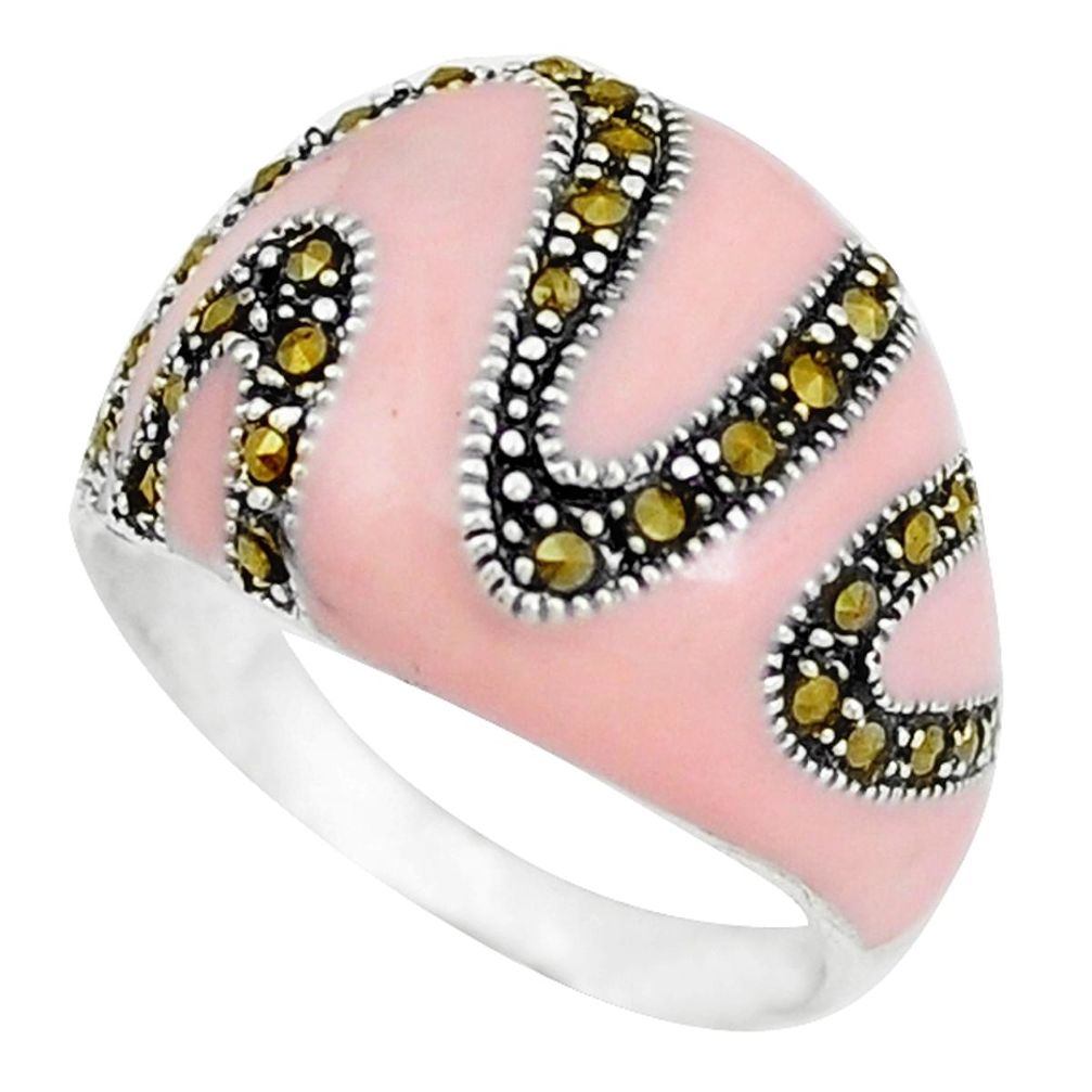 Clearance Sale-Fine marcasite enamel 925 sterling silver ring jewelry size 8 a49075