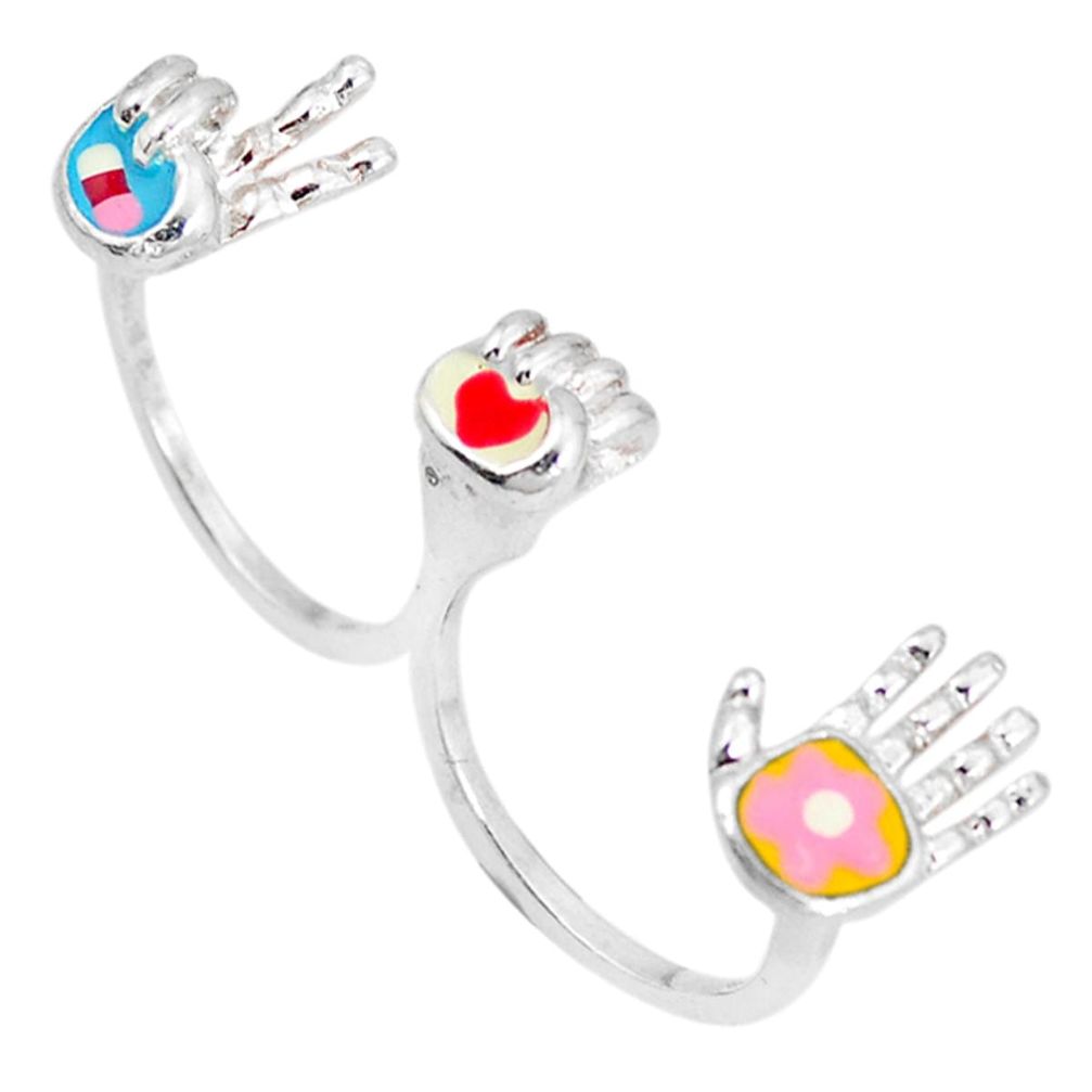 Clearance Sale-Multi color enamel 925 sterling silver two finger couple ring size 8 a49098
