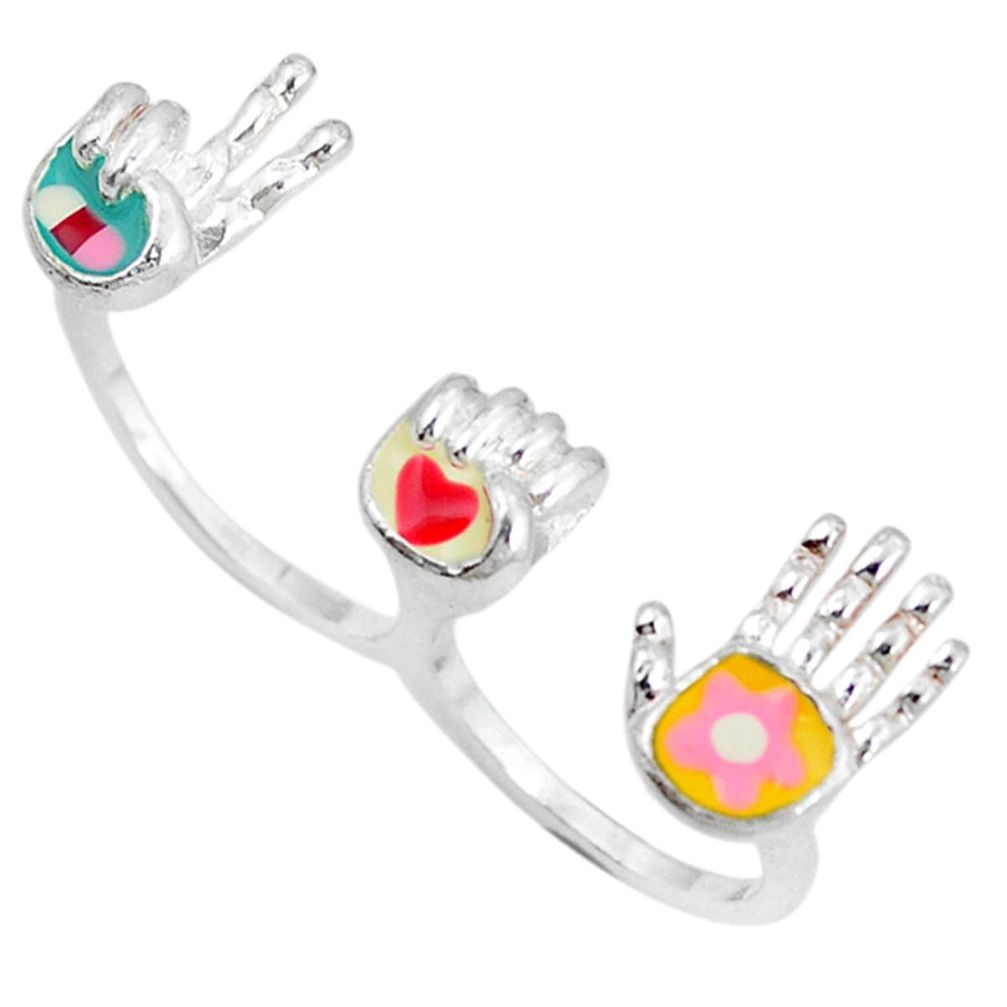 925 sterling silver multi color enamel two finger couple ring size 6 a49099