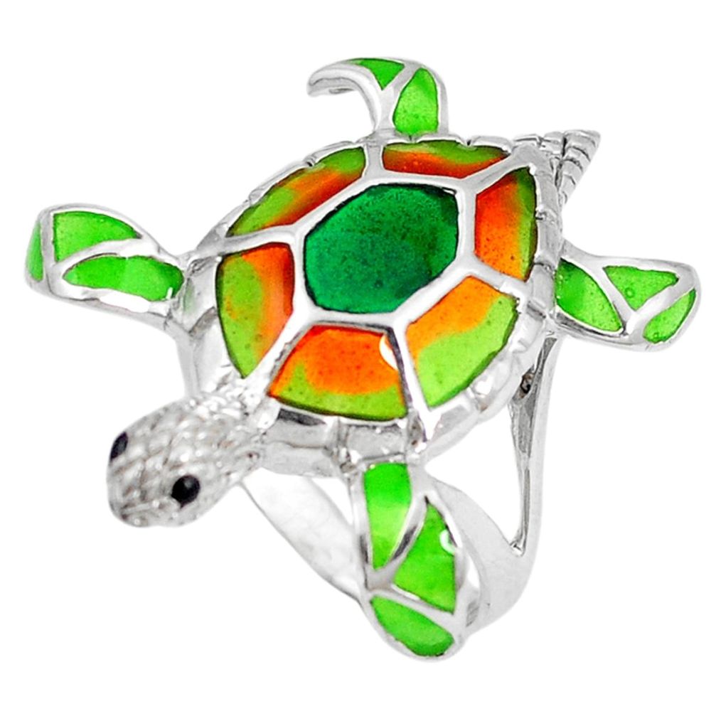 Clearance Sale-Multi color enamel 925 sterling silver tortoise ring jewelry size 7.5 a49179