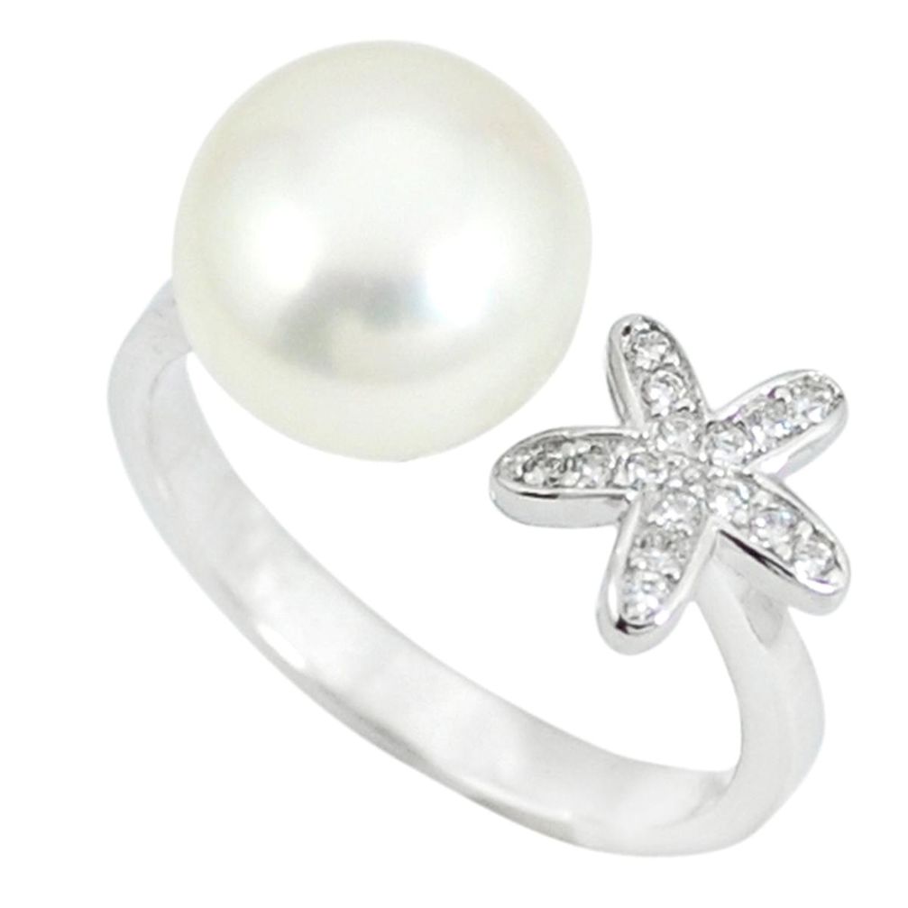 Clearance Sale-Natural white pearl topaz 925 silver adjustable ring size 7 a49251
