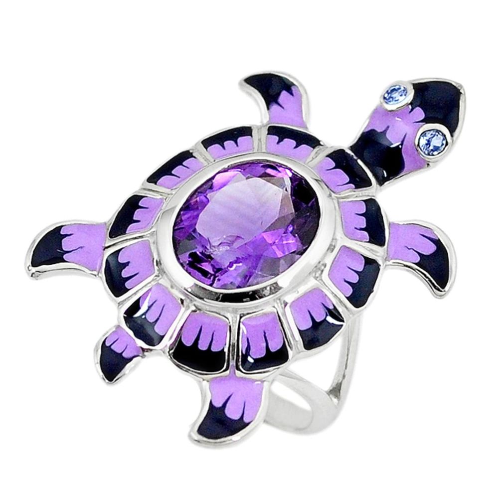 Clearance Sale-Natural pink amethyst enamel 925 silver tortoise ring jewelry size 8 a49350