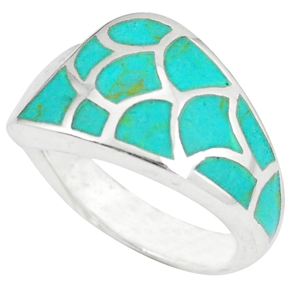 Clearance Sale-Fine green turquoise enamel 925 sterling silver ring size 6.5 a49413