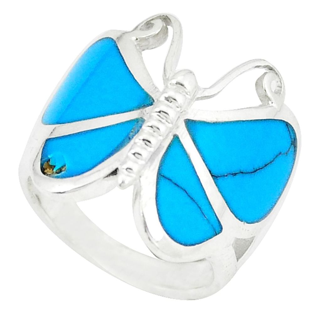 Clearance Sale-Fine blue turquoise enamel 925 silver butterfly ring size 5.5 a49430